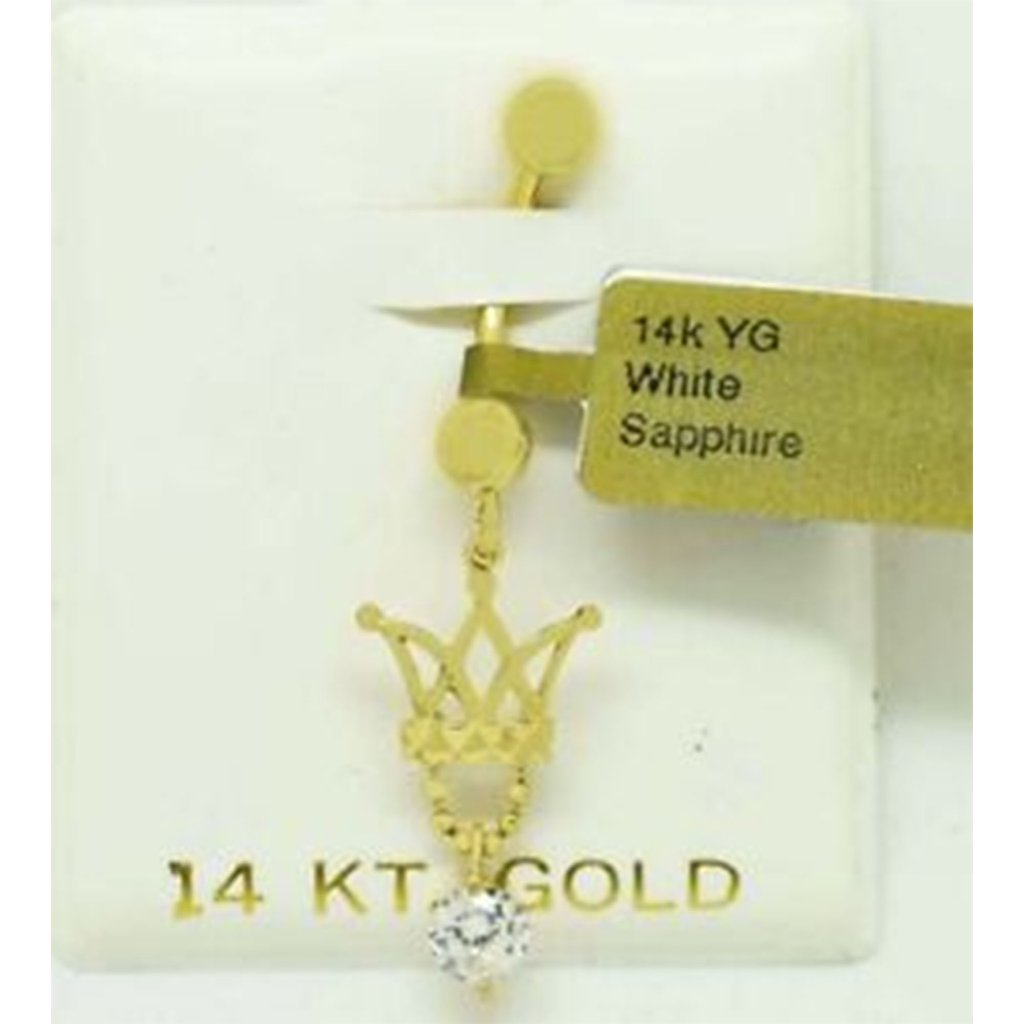 White Sapphire Crown Belly Navel Ring 14k Yellow Gold
